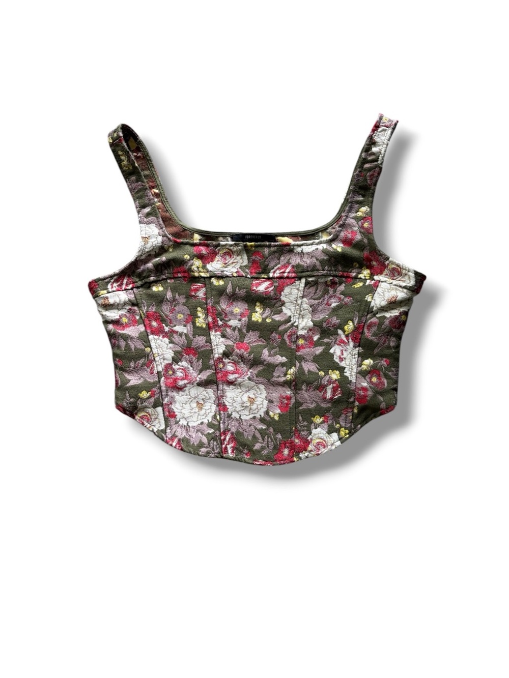 Forever 21 | Zip Up Brocade Floral Square Neck Renaissance Fair Zip Up Top